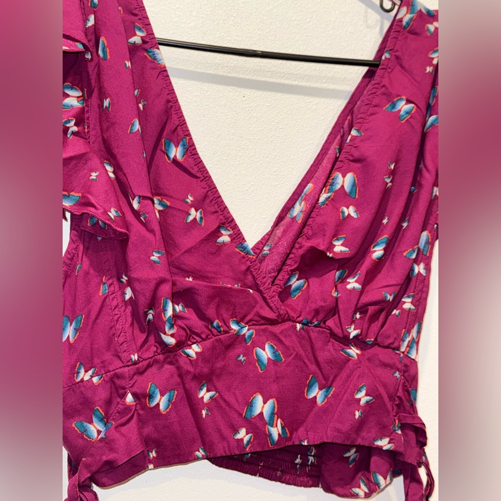 Free People Pretty Dayz Butterfly Wrap Crop Top Boho NWOT XL - Picture 4 of 10